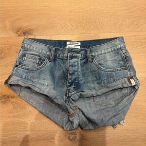 One Teaspoon Faded Blue Rolled Hem Denim Shorts